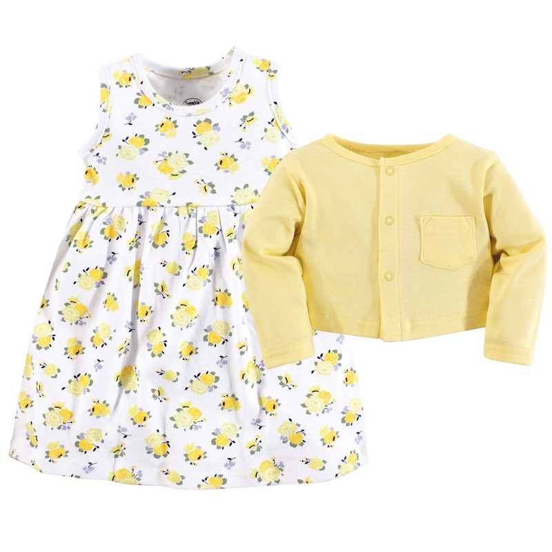 Luvable Friends - Vestido y cárdigan para niñas, Amarillo Floral,