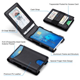 nuoku Slim Wallet for Men, Mens Wallet with Cash Strap, Bifold RFID Blocking Aluminum Credit Card Holder for Men (Black)