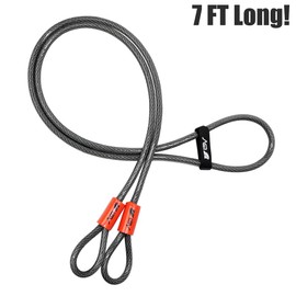 BV 7 FT Security Steel Cable, Double Looped Braided Steel Flex Lock Cable 3/8 Inch, for U-Lock, Padlock, and Disc Lock