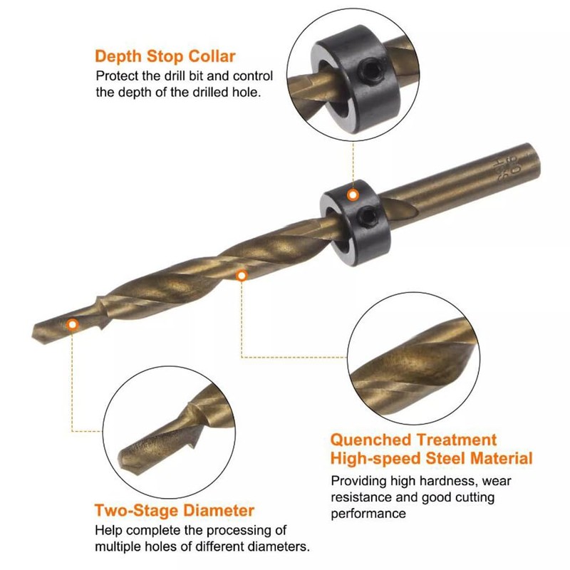 8Pcs Drill Bit Depth Stop Collar Set, Drill Depth Stop