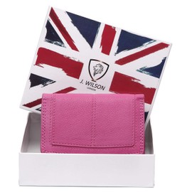 J. Wilson London Ladies Designer RFID Safe Protection Luxury Quality Soft Nappa Leather Purse Multi Credit Card Women Clutch Wallet with Zip Pocket (Pink)