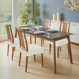 WUSOUPU Waterproof Dining Chair Seat Covers Leather Kitchen Seat Covers, Stain Resistant Stretch Chair Seat Covers for Dining Room Chairs Set of 6, Rear Covered Washable Dining Chair Covers Cream