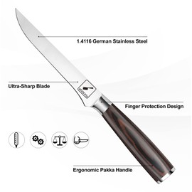Boning Knife, imarku German High Carbon Stainless Steel Professional Grade Boning Fillet Knife, 6-Inch Professional Boning knife, Pakkawood Handle for Meat and Poultry