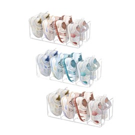 NUOLUTH Clear Acrylic Kids Shoe Rack for Closet Organizers and Storage, Small Shoe Rack 4 Sections Toddler Baby Shoe Storage Organizer Stackable Shoe Shelf,kids closet organizers and storage(3Pack)