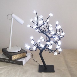 FUCHSUN 48 LED Cherry Blossom Tree Light Battery USB Powered Artificial Flower Bonsai Tree Lamp with Timer for Indoor Wedding Party Birthday Decoration (Cool White)