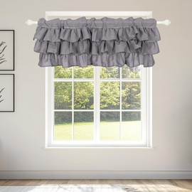 FUANGUI Ruffled Valance Curtain 42" W x 18" L Pleated Kitchen Valance, Linen Valances for Windows Farmhouse Light Filtering Half Window Valance Rod Pocket
