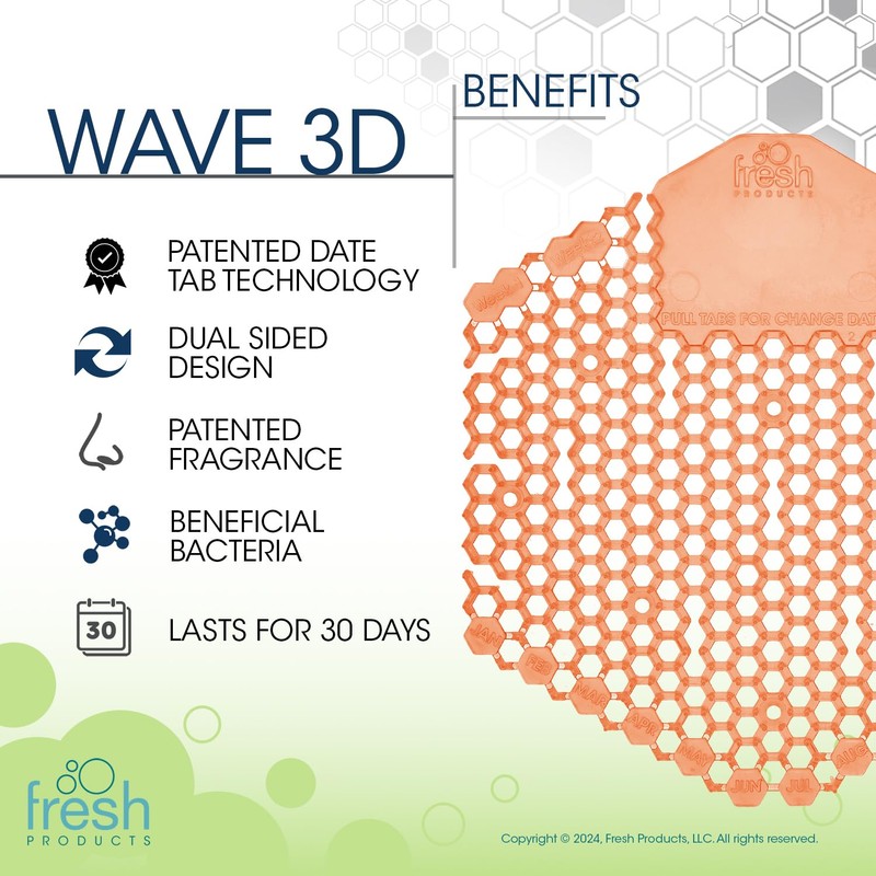 Wave 3D Urinal Deodorizer Screen, Mango Scent, Orange, 10/Box