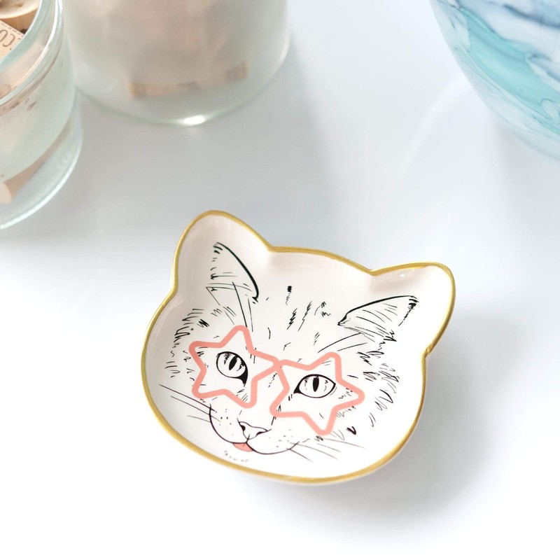 Cat Dish Plate | Small Ceramic Catchall Dish for Treats,