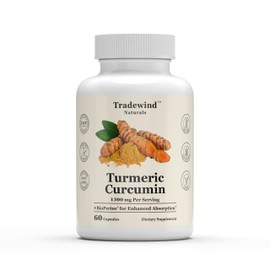 Tradewind Naturals Turmeric Curcumin 1300mg - Premium Turmeric with 95% Curcuminoids & BioPerine Black Pepper Extract - Enhanced Absorption for Joint Support - Non-GMO - 60 Vegetable Capsules