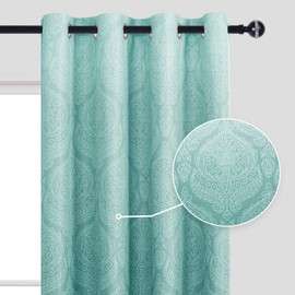 DWCN Ombre Blackout Curtains for Bedroom - Damask Patterned Thermal Insulated Energy Saving Grommet Curtains for Living Room, Set of 2 Gradient Window Curtain Panels, 52 x 63 Inches Long, Teal