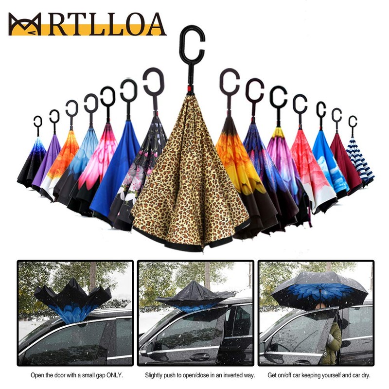 MRTLLOA Double Layer Inverted Umbrella with C-Shaped Handle, Anti-UV Waterproof