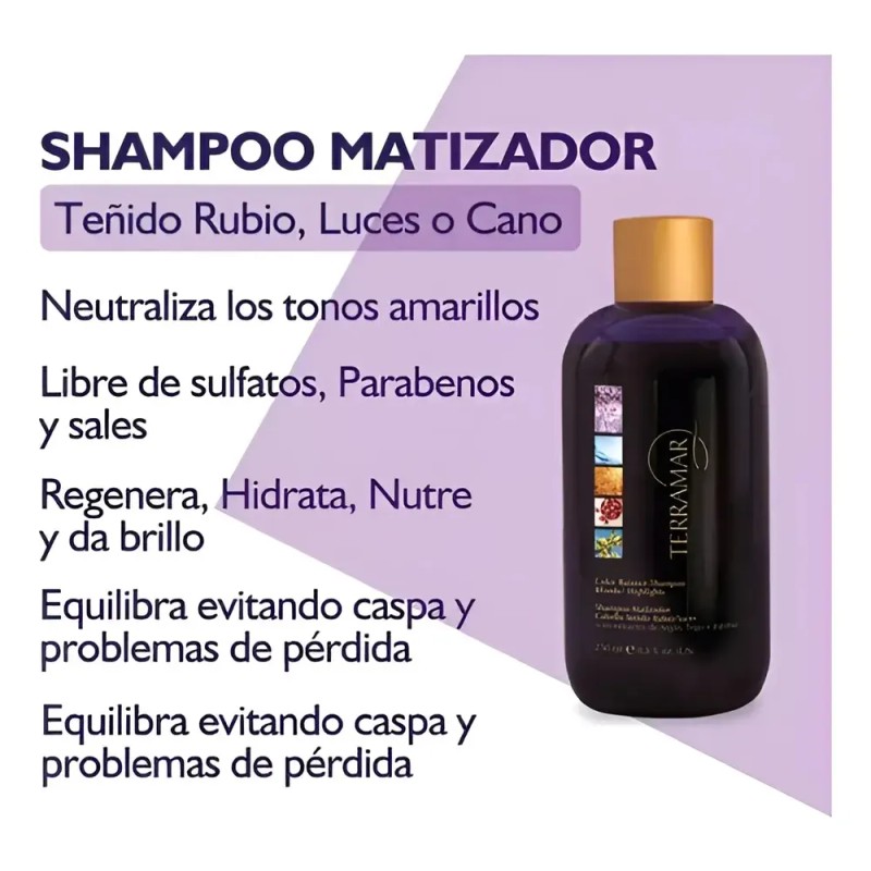 Shampoo Matizador Terramar con Argán para Cabello Rubio 250 mL