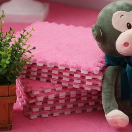 20pcs Plush Puzzle Foam Floor Mat, 11.8x11.8in Soft Interlocking Carpet Tiles，Anti-Slip Puzzle Area Rug Playmat for Room，Rose Pink