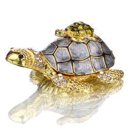 H&D Hyaline&Dora Mutter und Baby Schildkröte Schmuckkästchen mit funkelnden Kristallen handbemalte Figur Sammlerstück Ring Halter