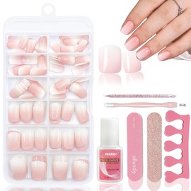120PCS Nude Pink Gradient Fake Nails Suit mit Nagelkleber -12 Größen Squared oval Kurzen Nägeln - Schöne Nägel kunstnägel zum aufkleben - Geeignet für Damen DIY Nageldesign (Squoval Rosa Gradient)