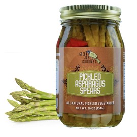 Green Jay Gourmet Pickled Asparagus Spears in a Jar - Fresh Hand Jarred Vegetables for Cooking & Pantry – Home Grown Pre-Prepared Pickled Asparagus Spears – Simple Natural Ingredients -16 Ounce Jar