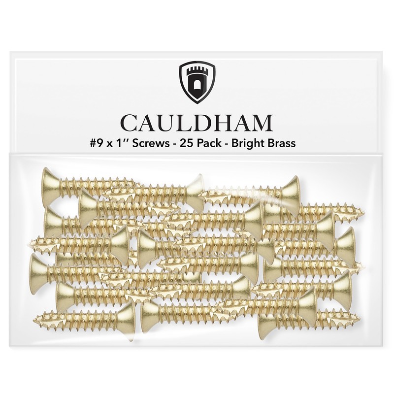 Cauldham Bright Brass Wood Screws #9 x 1 Inch for