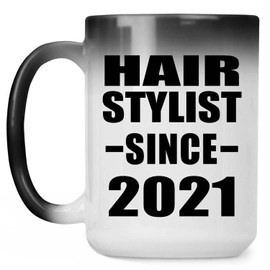 Designsify Gifts, Hair Stylist Since 2021, 15oz Color Changing Mug Ceramic Heat Sensitive Magic Tea-Cup, for Birthday Anniversary Mom Dad Parents Fathers Mothers Day Party, to Men Women Him Her