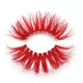 Super Long 27mm Colored Eyelashes 3D Real Mink Red Lashes Strips (M3D-460, 27mm, Round, 1 Pair Pack)