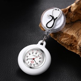 Lancardo Clip On Nurse Watch: Retractable Quartz Silicone Cover Cartoon Medical Symbol Pattern Badge Easy to Read for Women Men Doctor