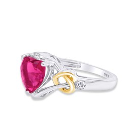 AFFY White Gold Over Sterling Silver and 14k Yellow Gold Over Diamond and Heart Shaped Created Ruby Ring (1.88 cttw) Ring Size-7.5