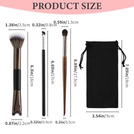 3pcs Nose Contour Brush Set, 2-In-1 U-Shaped and Fluffy Brush, Angled Makeup Brushes, Eye Shadow Brushes for Sculpting and Defining Nose Contour