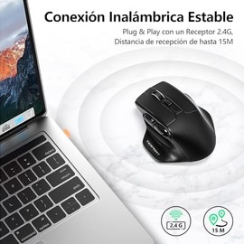 TERPORT F30 Mouse Inalámbrico 2.4 G, Ratón Ergonómico de 4800 DPI 6 Botones, Mouse Oficina con 5 Niveles de DPI Ajustable, Portátil Ratón Muy Bajo