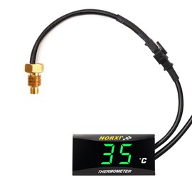 NORXI Ultra Thin Waterproof Motorcycle Thermometer 12V Universal Compact Thermometer High Temperature Warning Function for XMAX250 300 NMAX CB 400 CB500X (Green)