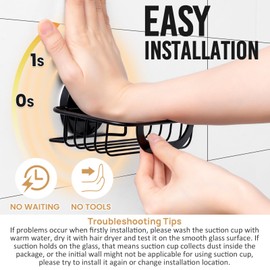 LEVERLOC Soap Holder, Bar Soap Dish with Hooks and Razor Holder for Shower, Suction Cup Soap Caddy Wall Mounted, Soap Rack Tray Stainless Steel NO-Drilling for Bathroom Bathtub Kitchen Sink,Black