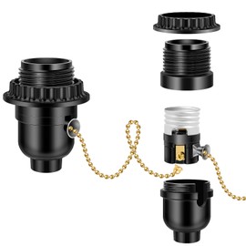 Aolloa UL Listed E26 Light Socket, Threaded Lamp Socket Replacement with Pull Chain Switch Medium Base Lamp Parts with Lamp Shade Ring Ring for Table lamp, Floor lamp, Light Fixture, Black 1-Pack