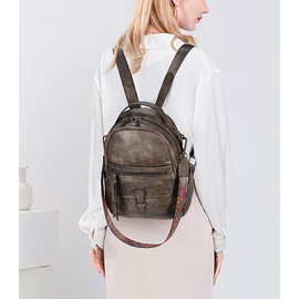 UTO Small Backpack Women's Leather Elegant 2 in 1 Shoulder Bag City Backpack Waterproof Large Storage Space Many Compartments Removable Shoulder Strap Backpack Handbags Daypack Work Travel, 1303 dark