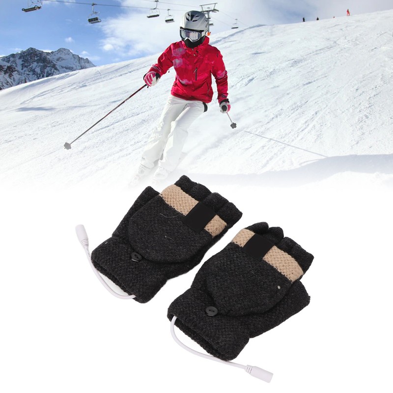 USB Heated Gloves Full and Half Fingers Washable Knitting Electric
