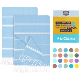 Utopia Towels Pack of 2 Turkish Beach Towel (40x72 Inches), Oversized 100% Cotton Sand Free Lightweight Absorbent Quick-Dry Beach Blanket, Extra Large Turkish Bath Towels for Travel (Sky Blue)