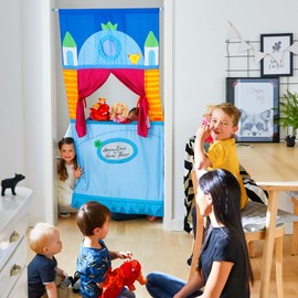HABA Doorway Puppet Theater - Space Saver with Adjustable Rod Fits in Most Doorways