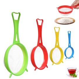 YanBous Kitchen Sieve Set 4 Sizes Plastic Sieve Fine Mesh 13.5/11.5/8.5/6.5 cm for Kitchen Flour Quinoa Rice Pasta Icing Sugar and More, Strainer for Draining Straining Filters Flour