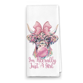 ETYZE Cute Kitchen Bathroom Towels Highland Cow Gifts for Women Teen Girls,Coquette Cows Gifts for Women,I'm Literally Just A Girl Hand Tea Towels Dish Towel,Pink Cow Decor for Bathroom,24x16 Inch