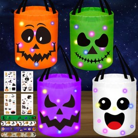 80UncleKimby - Bolsas de dulces para Halloween con forma de cubeta de truco o golosina, cesta de calabaza para niños con pulseras adhesivas, 4 piezas