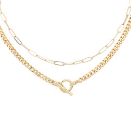 Mikovivi Multilayer Necklace Made of Gold, Paper Clip Chain Gold Dainty Necklace Women's Gold Chunky Necklace Gold Trendy Multilayer Necklaces for Women, copper, No Gemstone