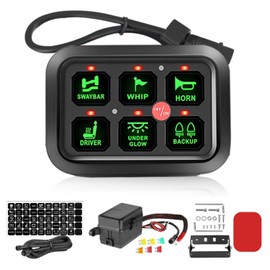 Avenemark 6 Gang Switch Panel Universal Circuit Control Relay System with Fuse Wiring Harness Automatic Dimmable ON-Off LED Switch Pod for Cars Trucks Boats ATV UTV SUV
