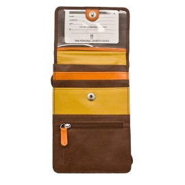 ITALIA LEATHER WOMEN'S SLIM RFID SMARTPHONE CROSSBODY ID WALLET TOFFEE ROSE