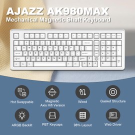 Ajazz AK980MAX Wired Magnetic Axis Mechanical Keyboard, 98% Hot-Swappable Custom Keyboard with RGB Backlighting, Pre-Lubricated Switches, ABS Keycaps, Suitable for MAC/Win/Visa/PC