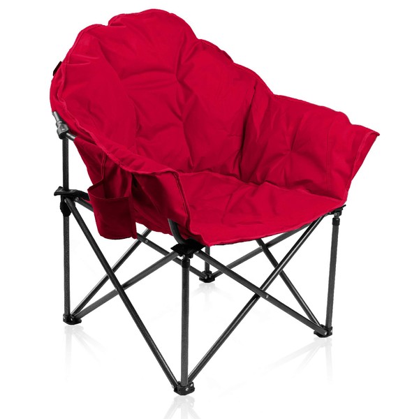 ALPHA CAMP Oversized Moon Saucer Chair with Folding Cup Holder and Carry Bag - Red
