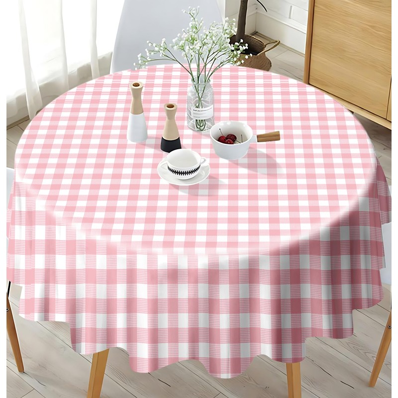 SietDESEO 2 Pack Pink Gingham Tablecloth Round 84 x 84