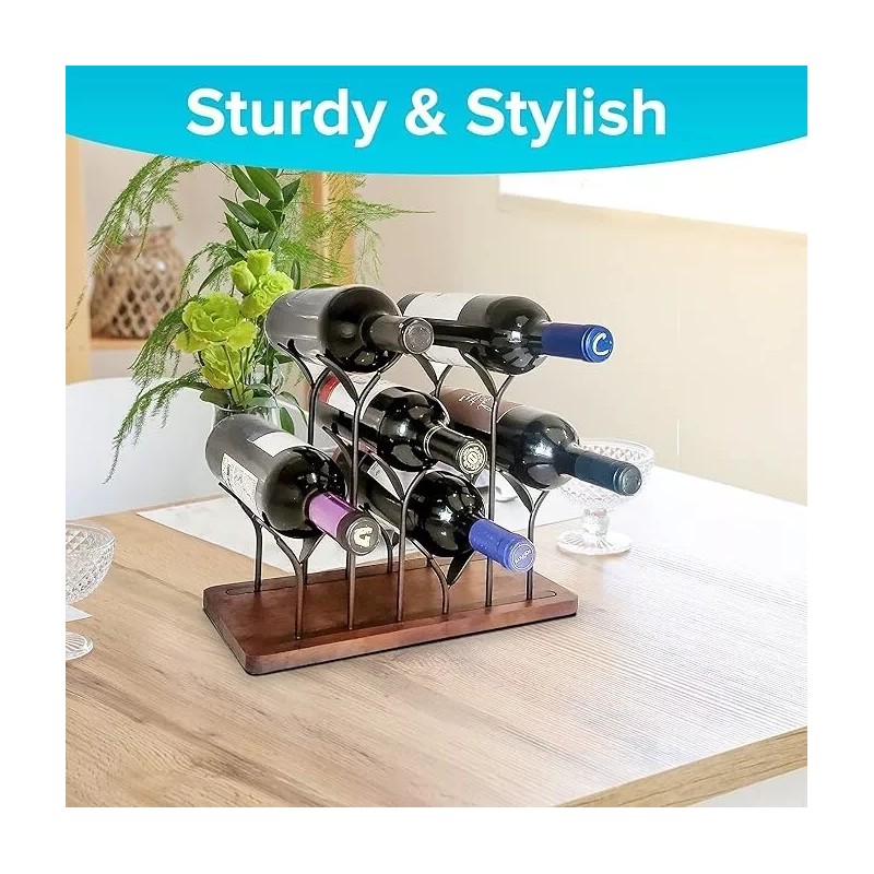 Kovot Tabletop Bottle Rack, 6 Wine Bottle Holder, Dark Brown