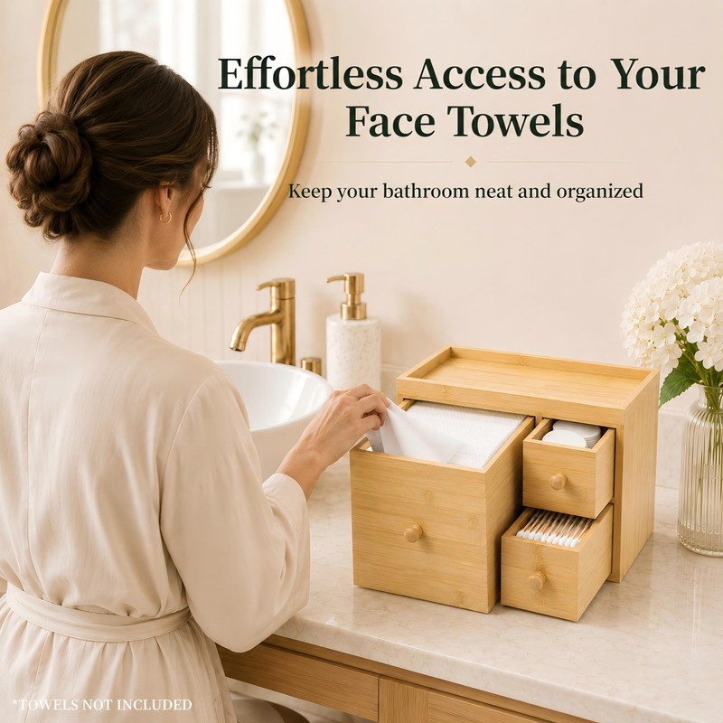 Bamboo Face Towel Holder with 3 Drawers