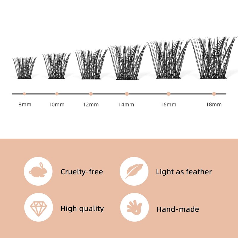 Eyelash Clusters, DIY Eyelash Extensions, 72 Pieces, D Curl, 12