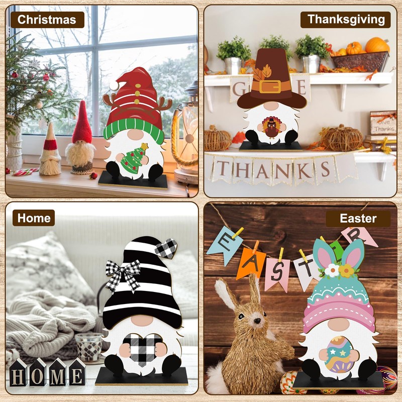 Gnome Interchangeable Wooden Decor,Seasonal Holiday Gnome Decoration with Magnet Pieces