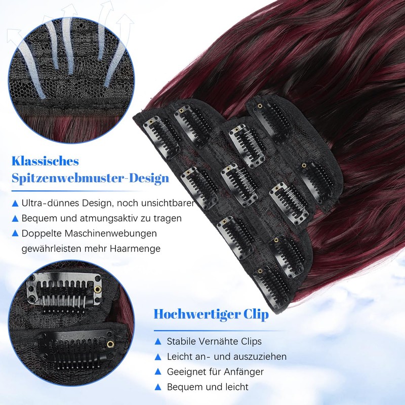 JIAMEISI Clip in Extensions, 4 Stück 56cm Vollkopf Lange Gewellte