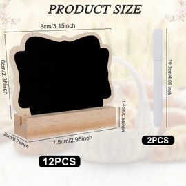 12Pcs Wooden Mini Chalk Boards Signs, 8x6cm Erasable Message Board Sign with Stand, Kitchen Notes Blackboards, Framed Small Black Chalk Boards with 2 Chalk Pens for Place Cards Wedding Birthday Party