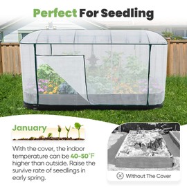 KING BIRD Raised Garden Bed with Cover Galvanized Oval Planter Garden Box Outdoor for Gardening, Vegetables, Flowers 94.5x47.2x11.8 in, White
